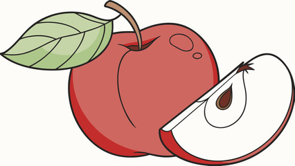 Red Apple with Leaf Vector Illustration