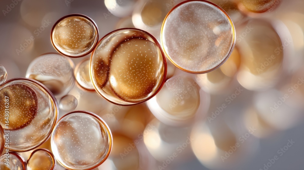 Poster abstract image of translucent bubbles with golden highlights, creating a dreamy and ethereal atmosph