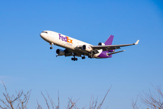 Chiba, Japan - Nov 19th, 2024: FedEx Express MD-10 approaching Narita International Airport