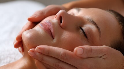 Soin Visage Raffermissant. Massage and Beauty Care for Face with Hand Palpate