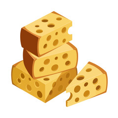 Isometric cheese blocks vector illustration perfect for food related designs and presentations showcasing dairy products and cheesy recipes on a white background