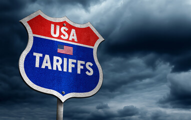 Trade policy of the USA - Traffic sign with the slogan Tariffs