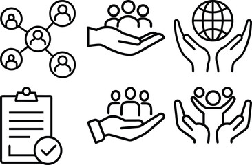 Global Teamwork Collaboration Network Support Hands Icons