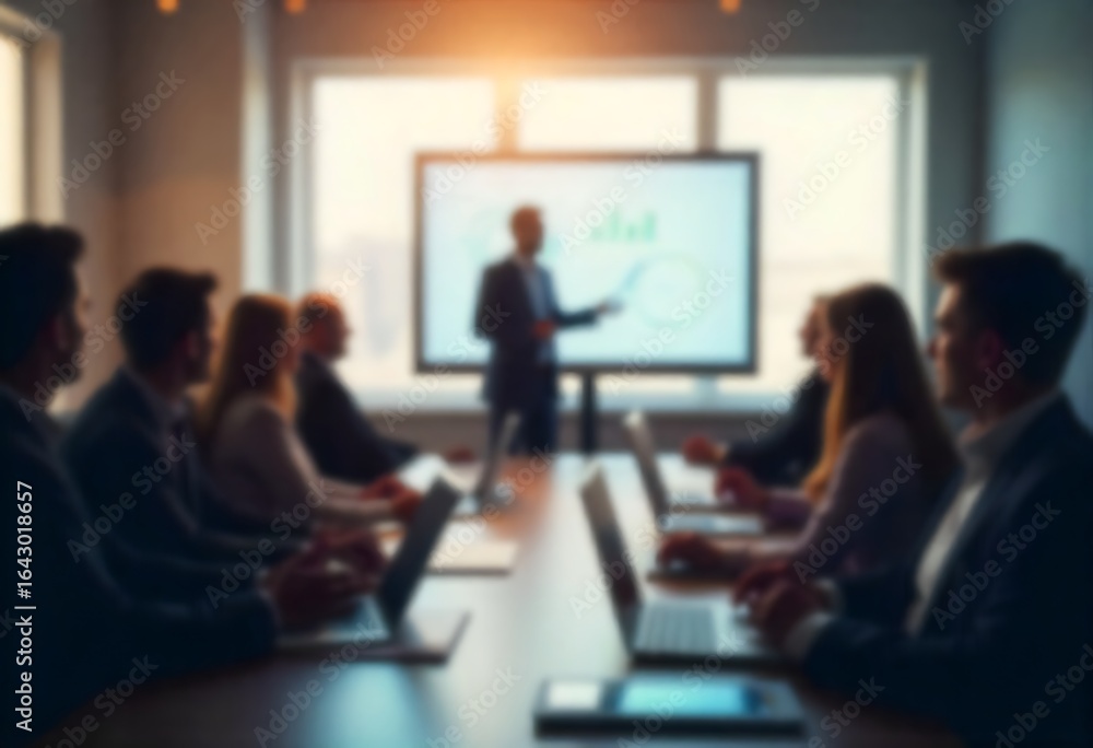 Poster generative ai: business meeting with presentation and data analysis concept to drive growth and