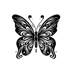 Elegant black butterfly silhouette with intricate swirls and patterns