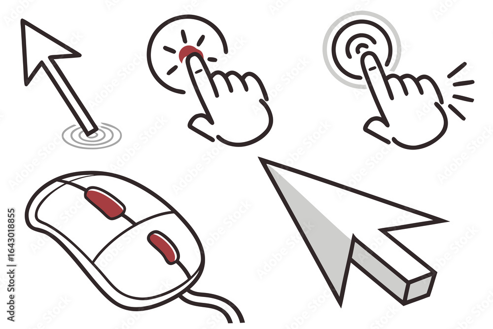 Poster illustration of various computer interaction methods isolated on white background