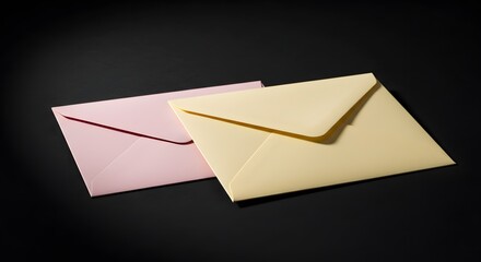 Two Softly Lit Envelopes One Pink and One Cream Colored on a Dark Background Showing Their Classic Triangular Flaps and Subtle Textured Paper	