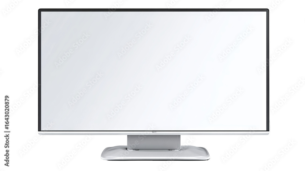 Poster realistic computer monitor mockup — silver desktop display with slim bezel, blank screen template, f