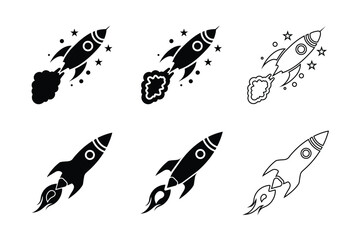 Rocket vector icon set. Silhouette and editable strokes of Rocket icons on transparent background