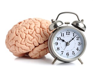 Brain and clock, time management concept