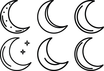 Crescent Moon Icons Set Graphic Design Elements