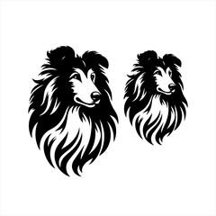 Obraz premium Two black and white stylized dog heads silhouette