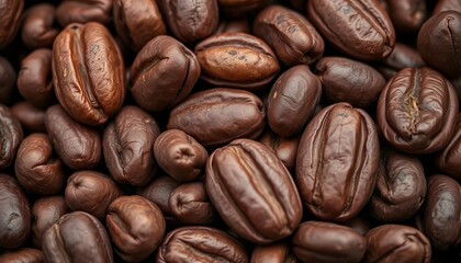 Fototapeta premium Close-up of raw cocoa beans, showcasing their rough, textured surface, harvest, macro