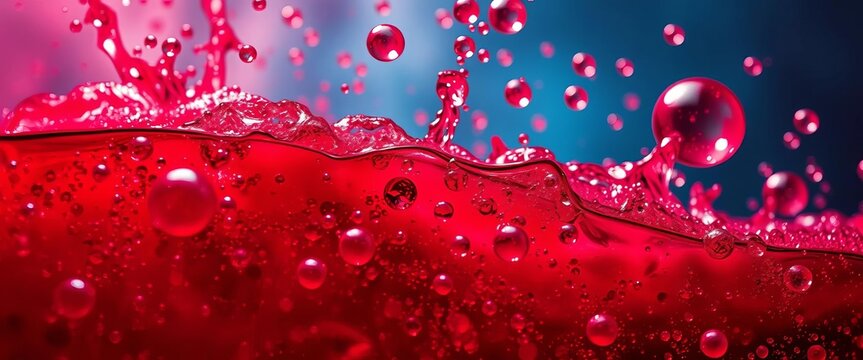 Crimson soda, vibrant red bubbles rising from depths,  refreshment,   effervescent