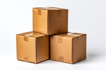 Stack of three cardboard boxes on white background