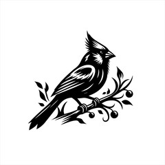 Obraz premium Stylized black silhouette of a cardinal perched on a branch