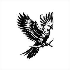 Obraz premium Black and white illustration of a cockatoo perched on a branch