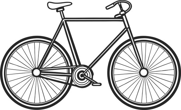 Black line art vintage bicycle with thin spokes and black tires bike retro