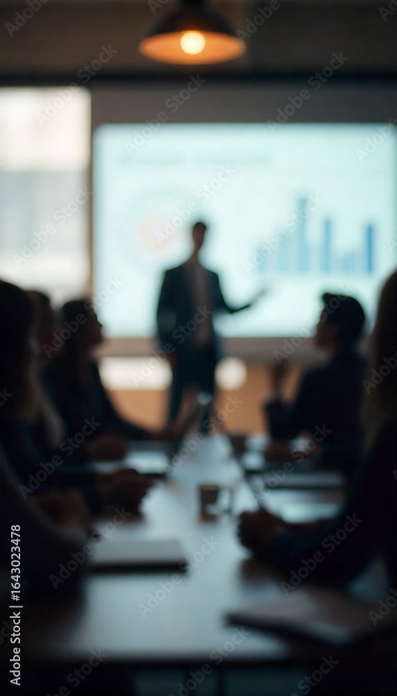 Poster generative ai image depicting a business presentation with blurred figures and a financial