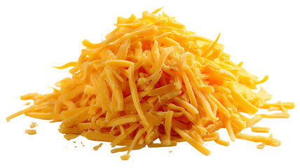 Fototapeta premium Grated cheddar cheese PNG cutout — high-resolution shredded cheese isolated on transparent background for food packaging mockups, menu design, e-commerce product listings, and recipe graphics