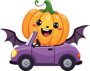 Pumpkin driving car cartoon
