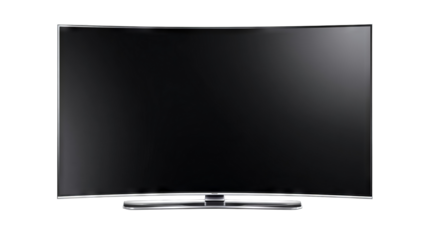 Realistic LED TV screen isolated PNG on transparent background — high-resolution modern smart television display, front view with slim black bezel, clean studio cutout for product mockups, UI previews