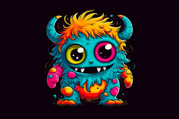 Fototapeta premium adorable baby monster with colorful fluffy fur