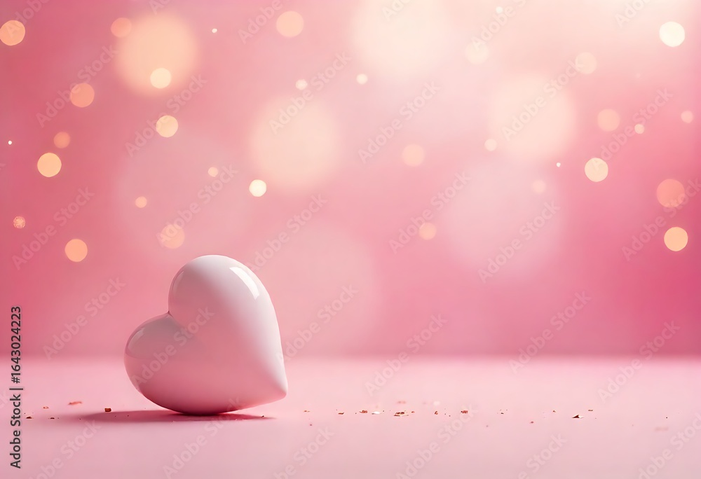 Poster generative ai image of a glossy pink heart with bokeh effect in pastel pink background