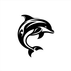 Naklejka premium Stylized black dolphin silhouette with tribal design elements
