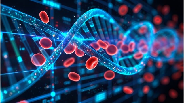 Red Blood Cells and DNA Helix – Futuristic Biotechnology Concept