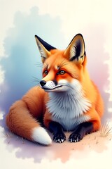 Obraz premium A beautiful red fox rests in a softly blurred natural setting