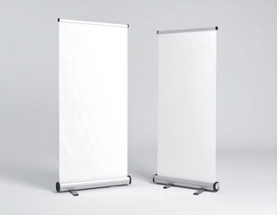 Blank roll-up banners on light background