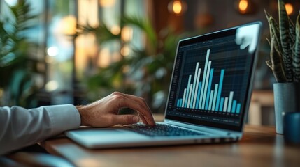 Businessperson Analyzing Data on Laptop with Graphical Interface