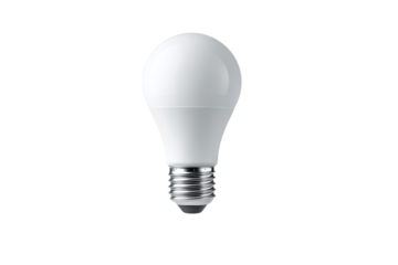 A light bulb is lit up and is sitting on a white background