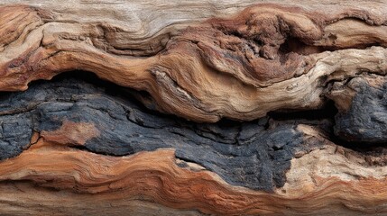 Obraz premium Close-up of a weathered, richly-toned wood piece showing intricate grain patterns and textures