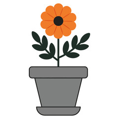 Simple illustration of an orange flower in a gray pot.