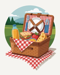 Park Picnic Basket with Sandwiches, Cheese, and Juice