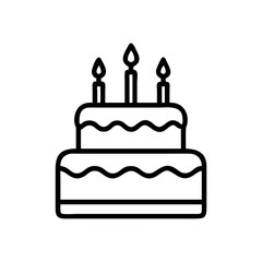Black and White Outline Birthday Cake Icon with Candles for Celebration and Party Themes