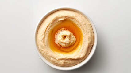 Creamy Hummus Bowl, Drizzled with Olive Oil, Garnished for Mediterranean Cuisine.