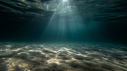Fototapeta premium Serene underwater scene with illuminating rays breaking through the surface, creating a tranquil atmosphere.