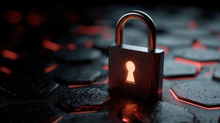 security risk cybersecurity A locked padlock icon over a digital interface, symbolizing the importance of cybersecurity in preventing security risks.