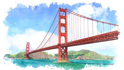 Obraz premium Golden gate bridge watercolor illustration