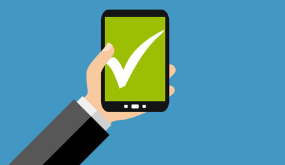 Check oder Bestätigung auf dem Handy - Flat Design
