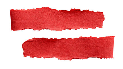 Set of realistic red torn adhesive paper tape pieces isolated on transparent background, high-resolution PNG cutout ideal for scrapbooking, craft design, stationery decoration, collage projects