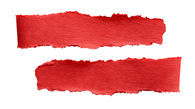 Set of realistic red torn adhesive paper tape pieces isolated on transparent background, high-resolution PNG cutout ideal for scrapbooking, craft design, stationery decoration, collage projects