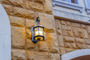 Modern lamp on brick wall for home decor,outdoor design of dining restaurant.
