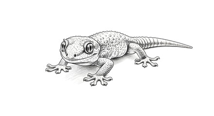Naklejka premium Detailed monochrome illustration of a cute gecko with big round eyes