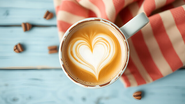 Cup of coffee with a heart in it. Banner
