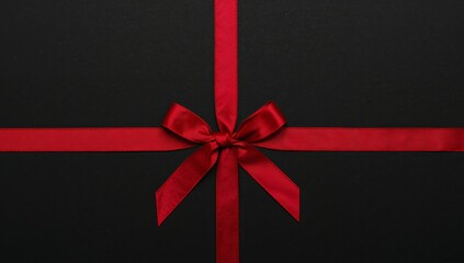 Elegant Red Ribbon and Bow on Black Background Gift Wrapping, Decoration.