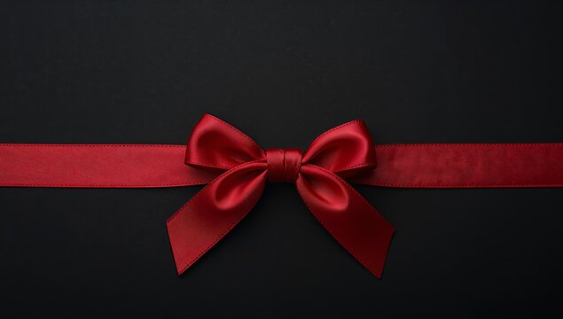 Elegant Red Ribbon Bow on Dark Background, Perfect for Festive Occasions.